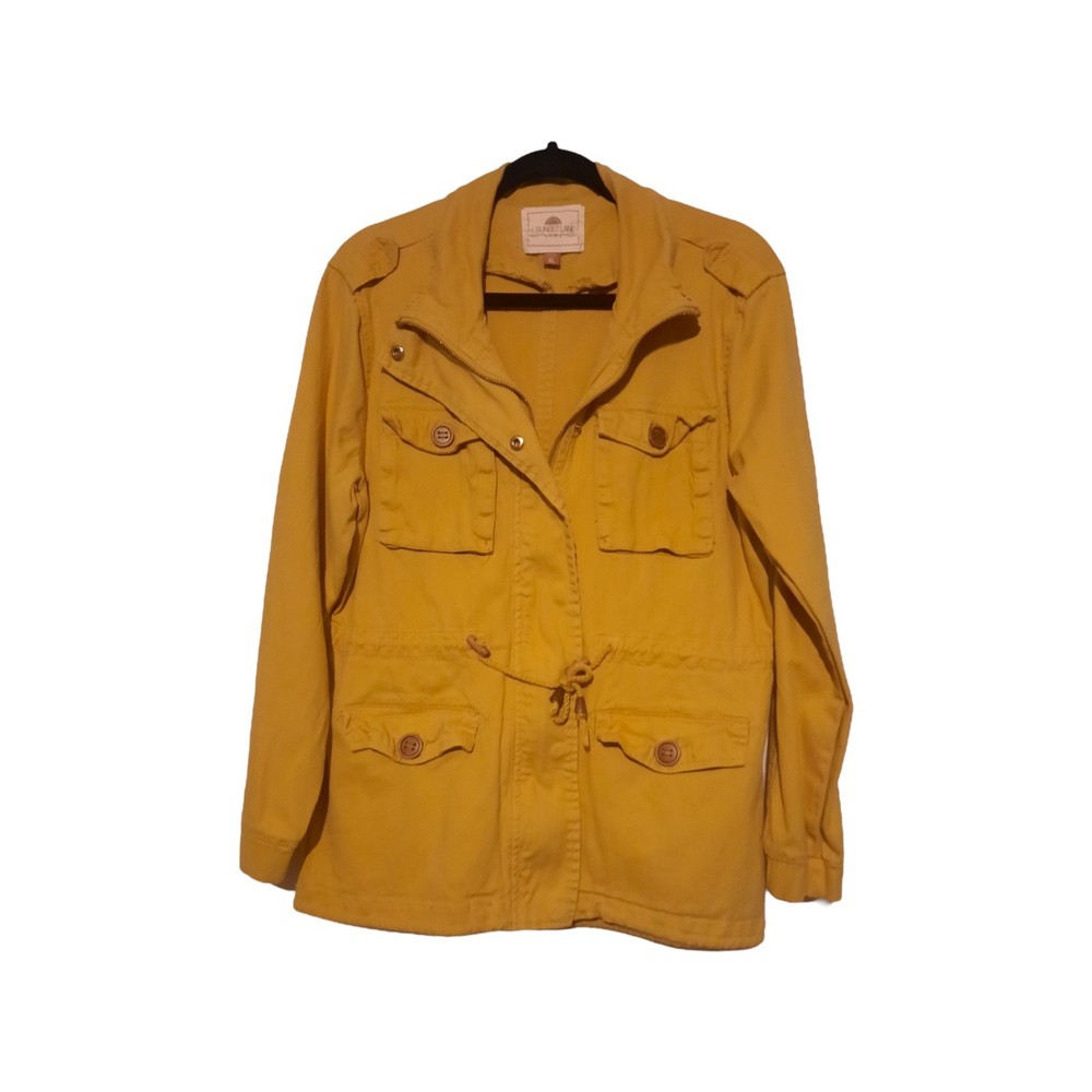 Size XL Cotton Blend Utility Jacket with Waist Tie, Zip Up & Button Closure